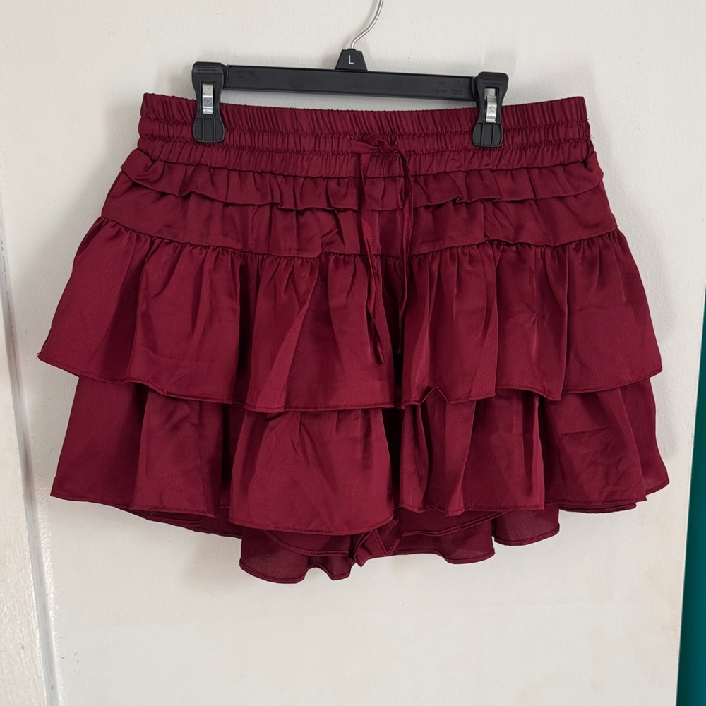Elegant Burgundy Ruffle Mini Skirt